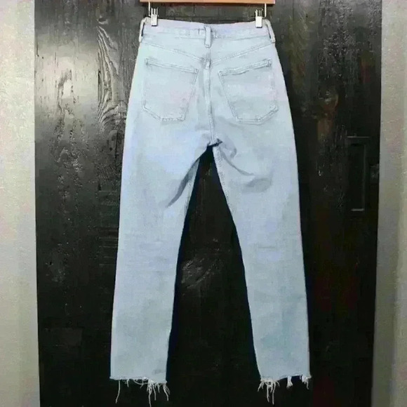 AGOLDE Merrel Straight Midwash Light Blue Raw Hem Jeans Women 25 - Picture 5 of 12